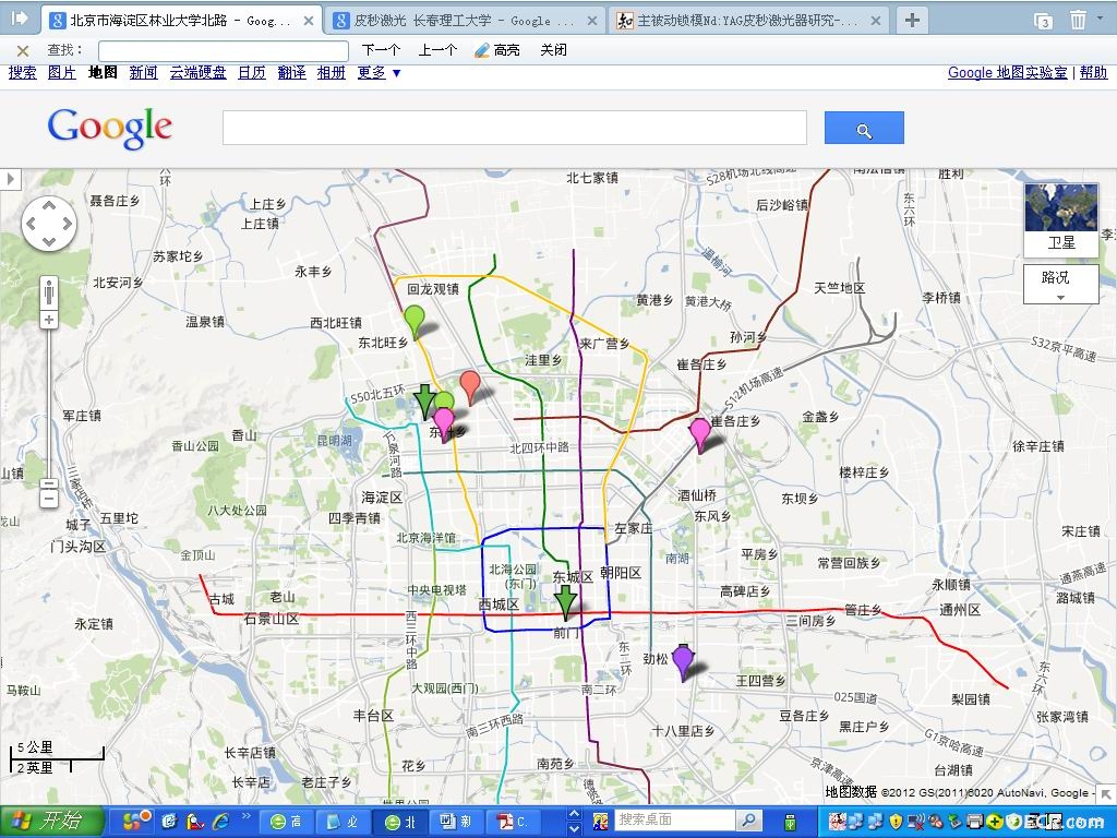 北京地区进行皮秒激光器研究和生产的科研院所和公司分布地图