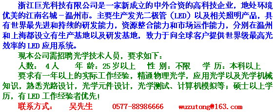 招聘光学设计人员
